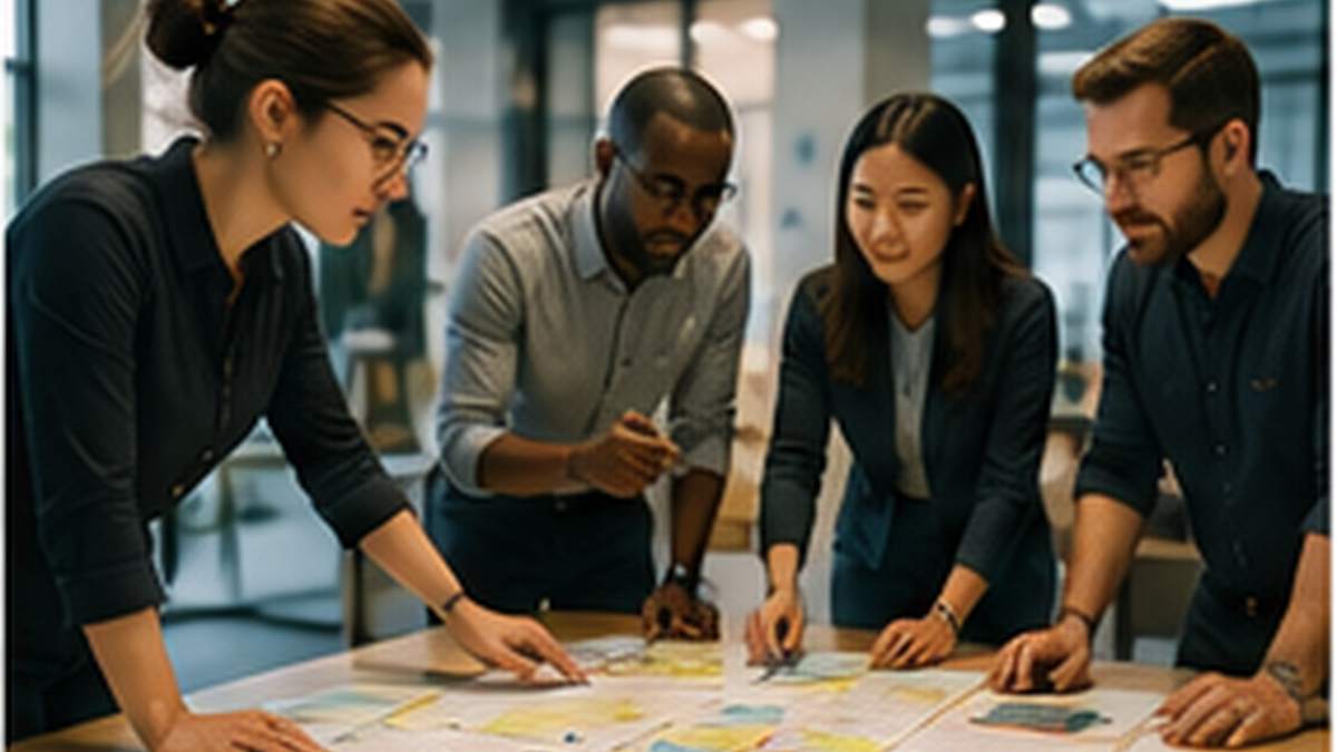 Startup product team reviewing evidence for AI-first product operating model