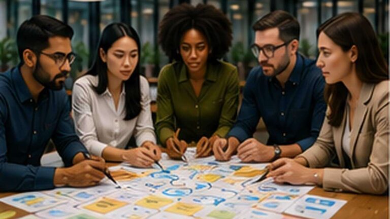 Startup product team reviewing evidence for continuous discovery playbook