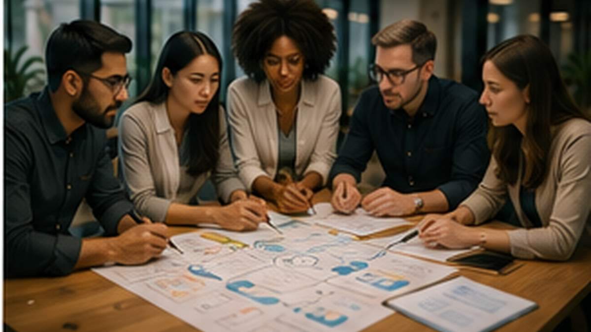 Startup product team reviewing evidence for product alignment bottleneck