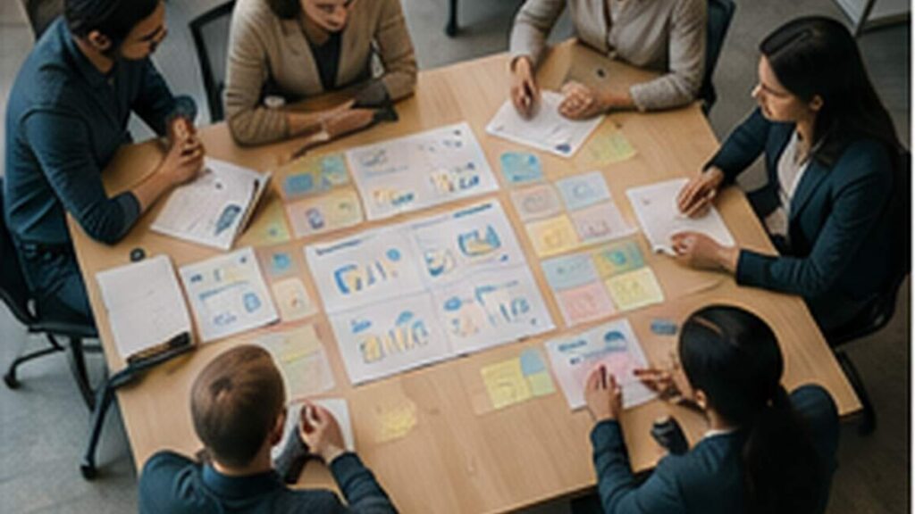 Startup product team reviewing evidence for product operating cadence